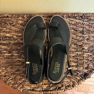 Franco Sarto Black Sandals with Gold Buckle